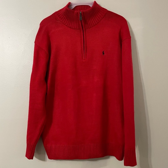 Polo by Ralph Lauren Red Knit Quarter Zip Long Sleeve Pullover Sweater Men’s 2XL - Picture 1 of 8